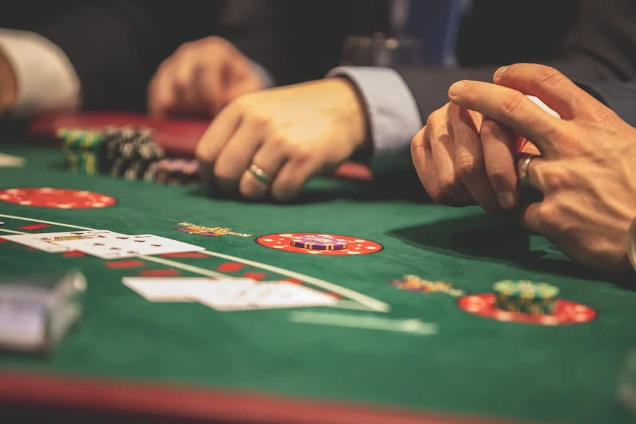 Blackjack table in a casino setting